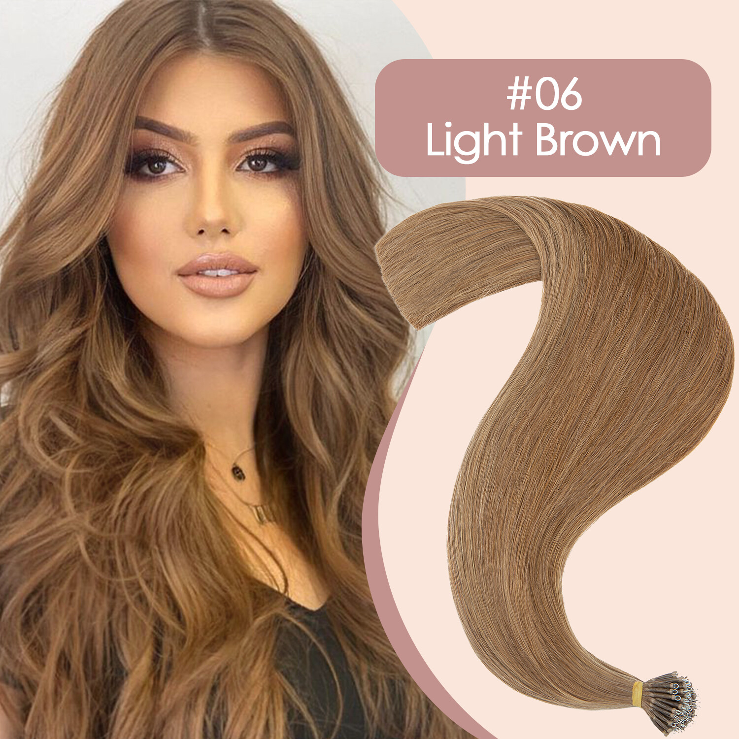 50PCS THICK 100% Remy Human Hair Extensions Nano Ring Micro Loop Beads 14″-24″ M