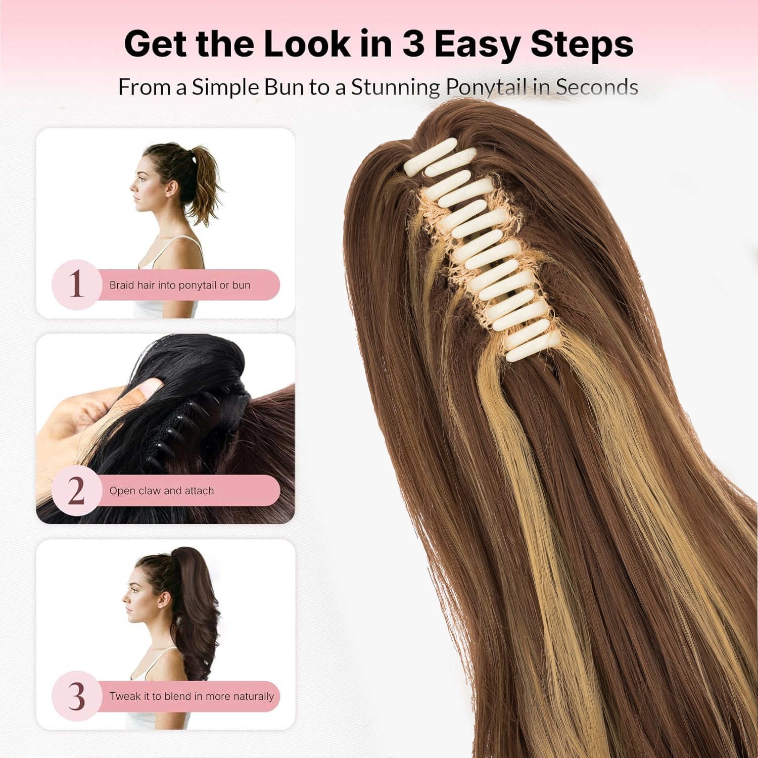 18″ Ponytail Extensions Claw Clip In Pony Tails Clip On As Human Hair for Women