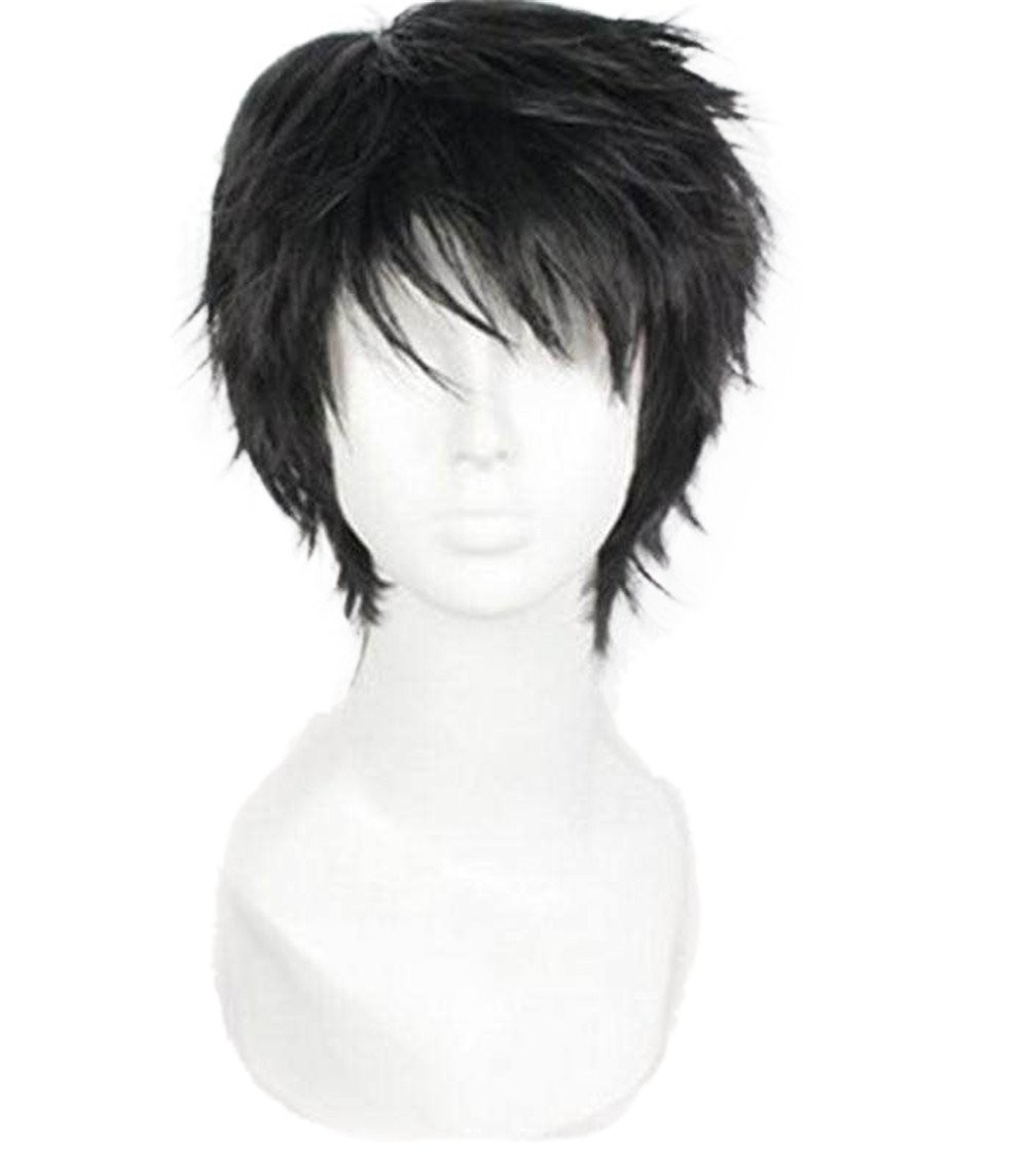 Men Short 11.81” Black Curly Multifunction Fluffy Layered Frizzy Cosplay Hea…
