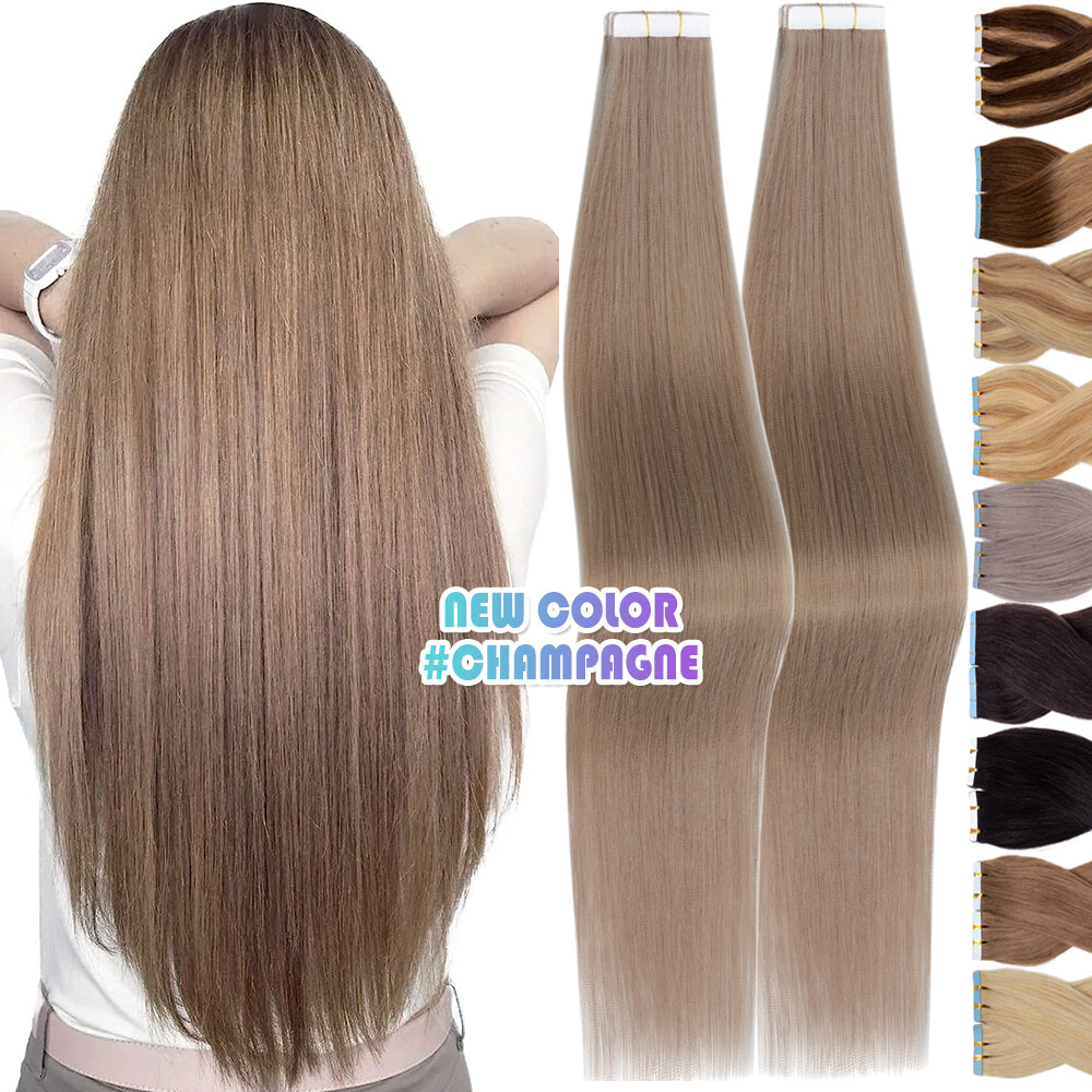 12-24 60PCS Tape In Russian Remy Human Hair Extensions Thick Skin Weft Balayage