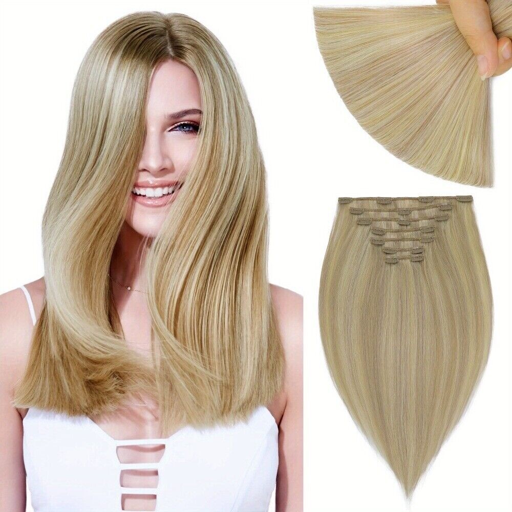 Clip in Hair Extensions Real Human Hair 100% Human Hair 7 Pcs 120g Soft Straight