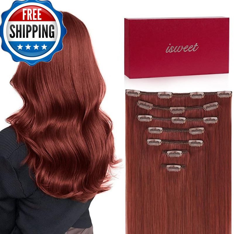 Isweet Straight Clip In Hair Extensions Real Human Hair 7Pcs 22 Inch 120G 33