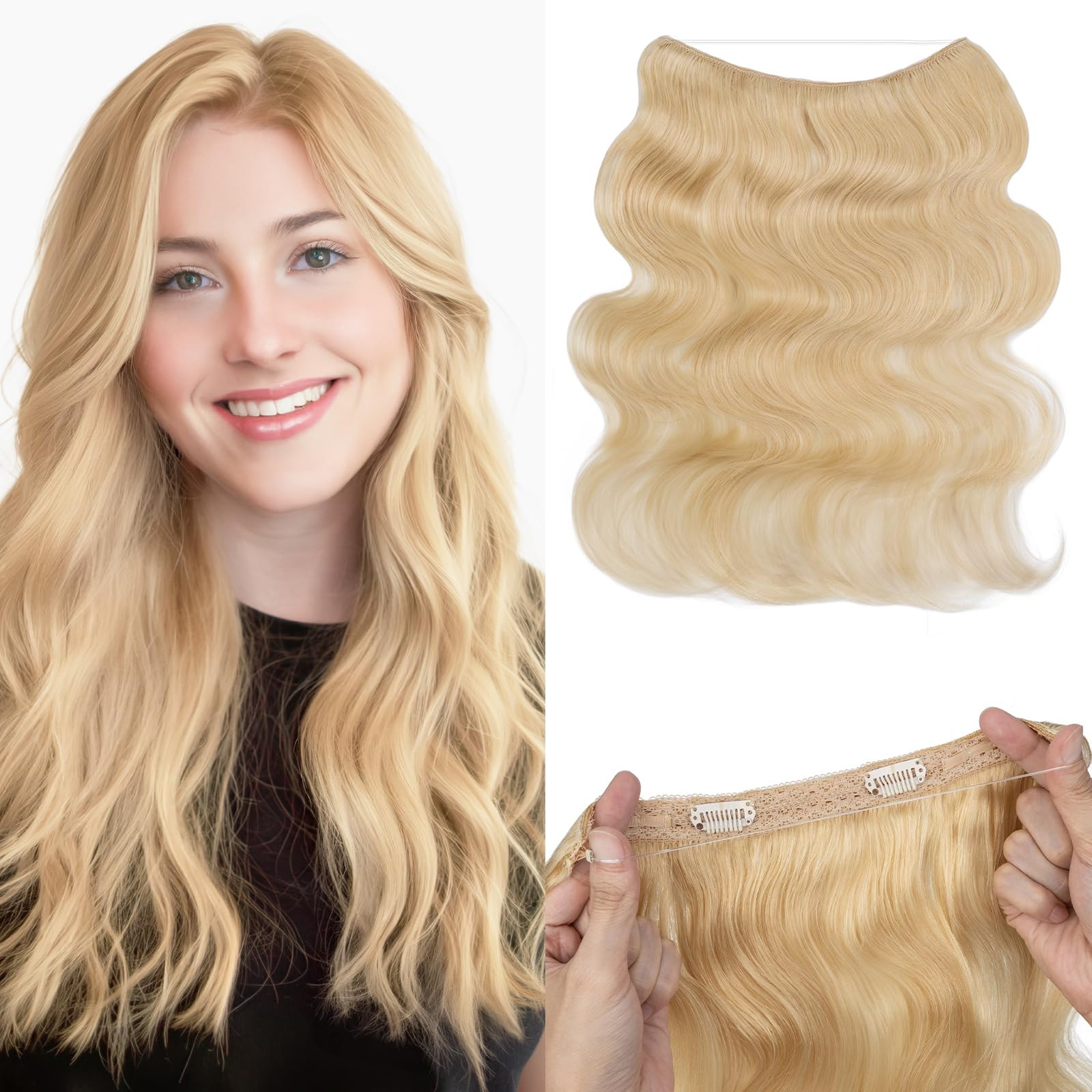 Sego Halo Hair Extensions Wavy Adjustable Invisible Wire Extensions Real Human