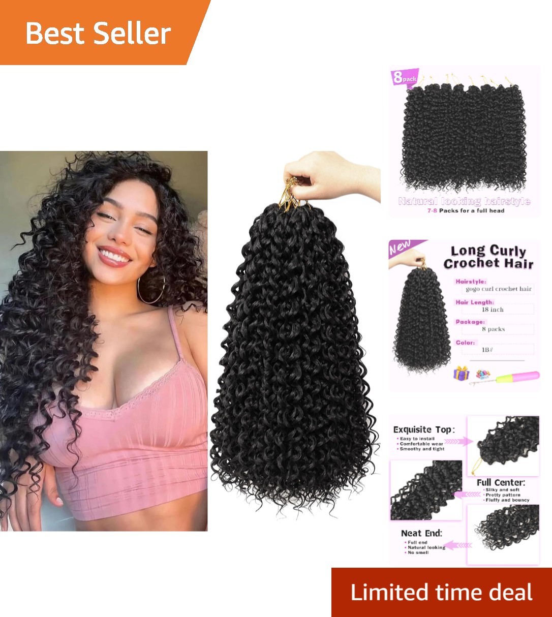 Long 18 Inch Pre-looped Gogo Curl Crochet Hair – 8 Packs for Effortless Style