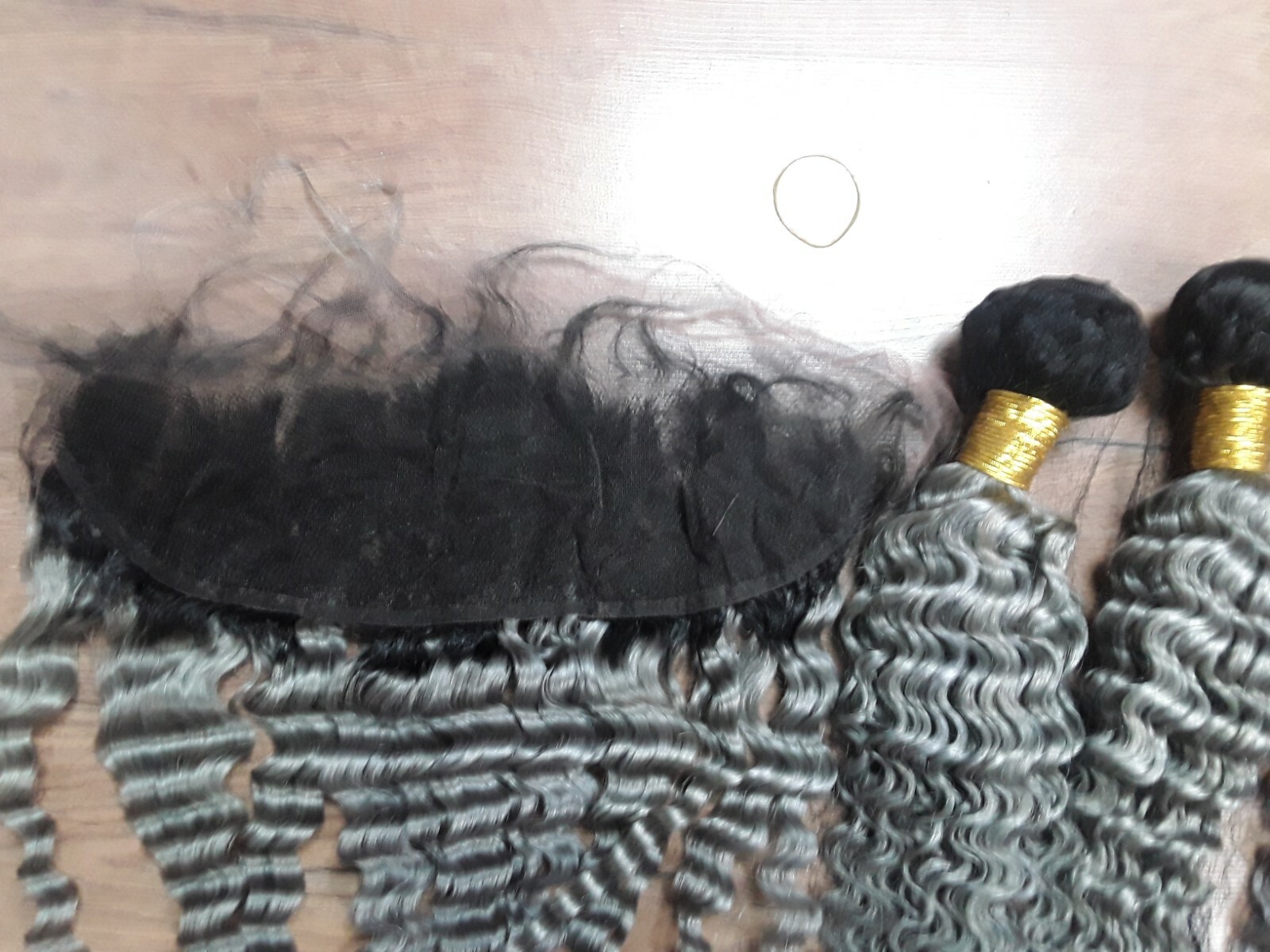 12A BRAZILIAN DEEP WAVE 2TONE OMBRE 1#/SILVER GREY 16+16+16&14 FRONTAL 13X4 390g