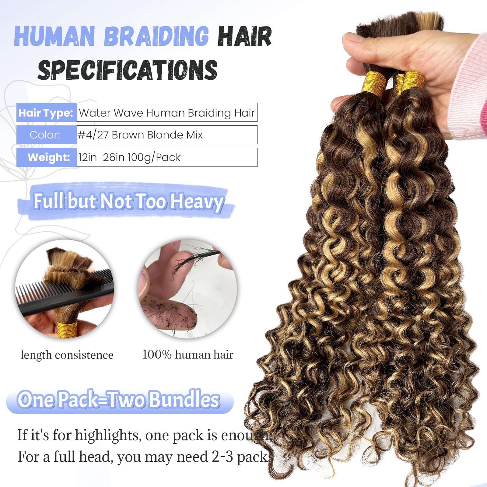 Licoville 4/27 Braiding Hair Water Wave Human Hair Bundles Brown And Blonde