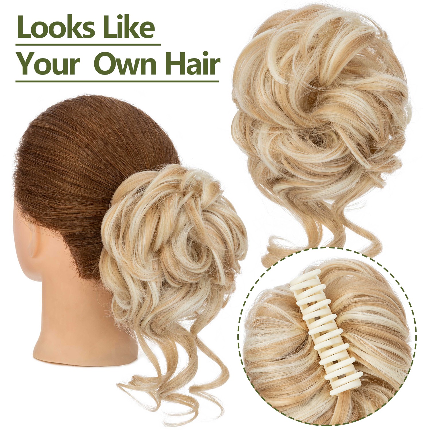 10″ Scrunchie Claw Clip in on Hair Buns Updo False Hair Pieces Ponytail AS Human