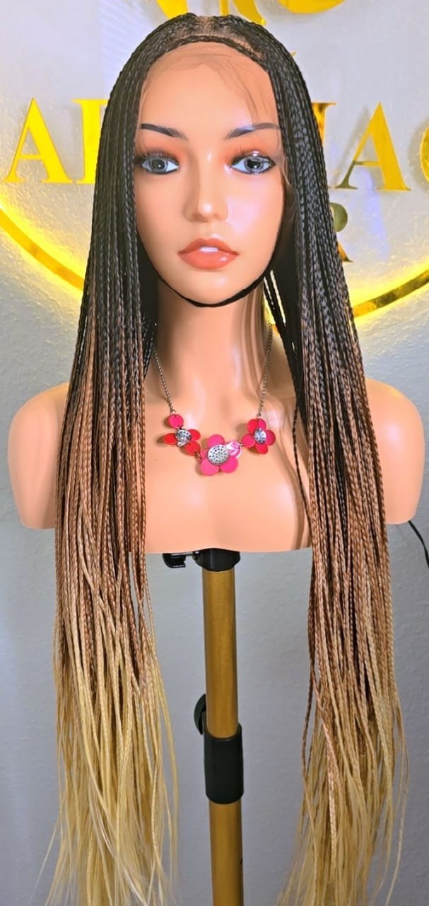 Elegant Brown and Cream Knotless Bone straight Synthetic Braided Wig for classic