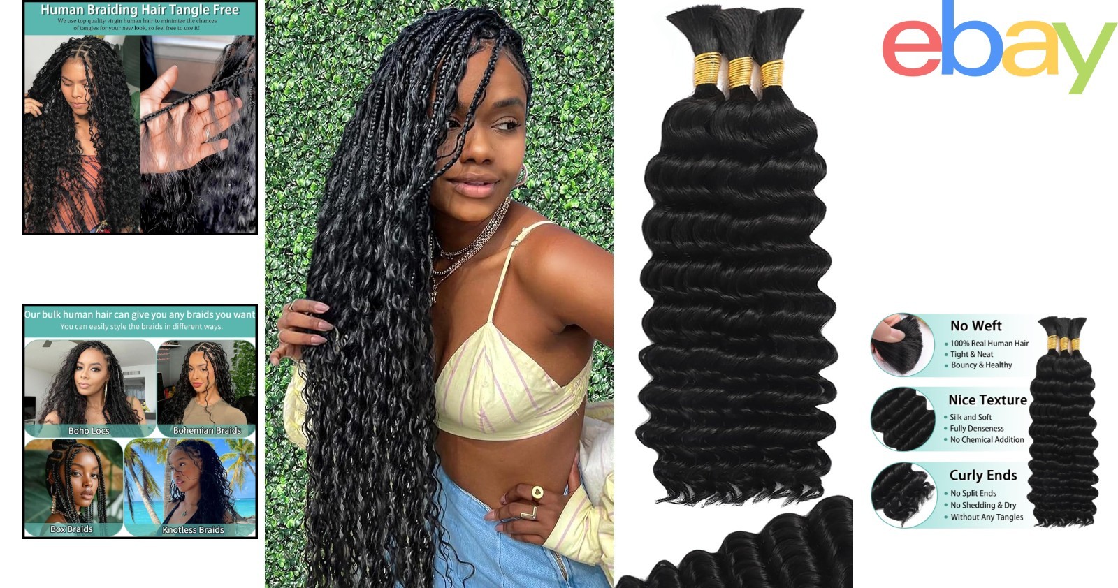 Reusable Curly Boho Hair Extensions, 3 Bundles, Natural Color, Hypoallergenic