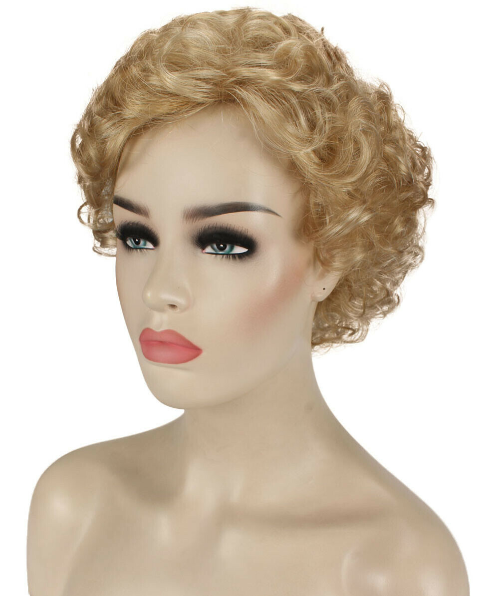 Monroe – Curly Kanekalon Synthetic Fiber Full Wig, 4 – 4.5 in, Champaign Blonde