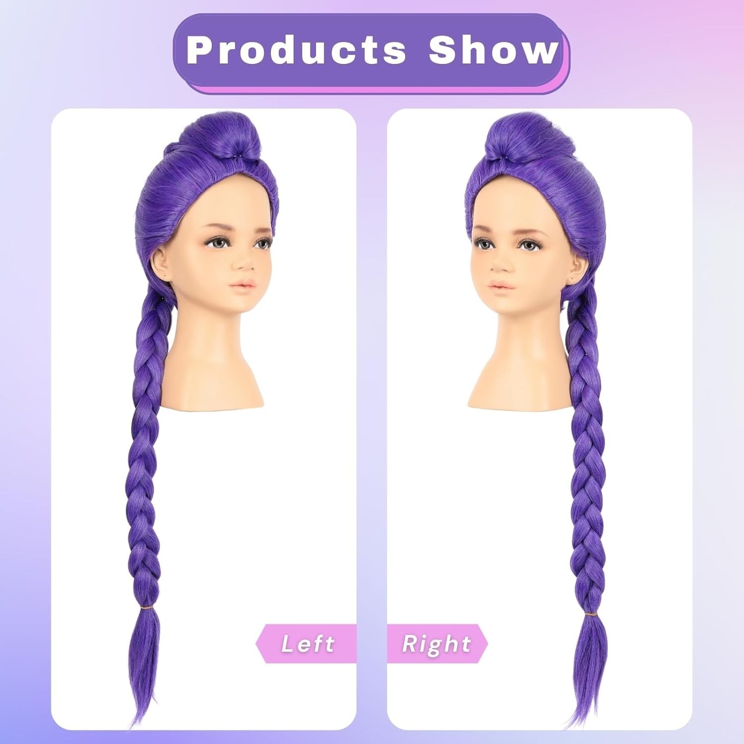 KPop Demon Hunter Rumi Wig Kid Size Purple Long Braided Ponytail Halloween