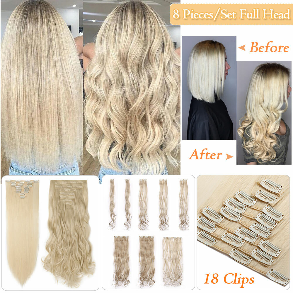 Real Thick 100% Natural Hair Extensions Clip In Full Head 8Pcs Long As Human HYT