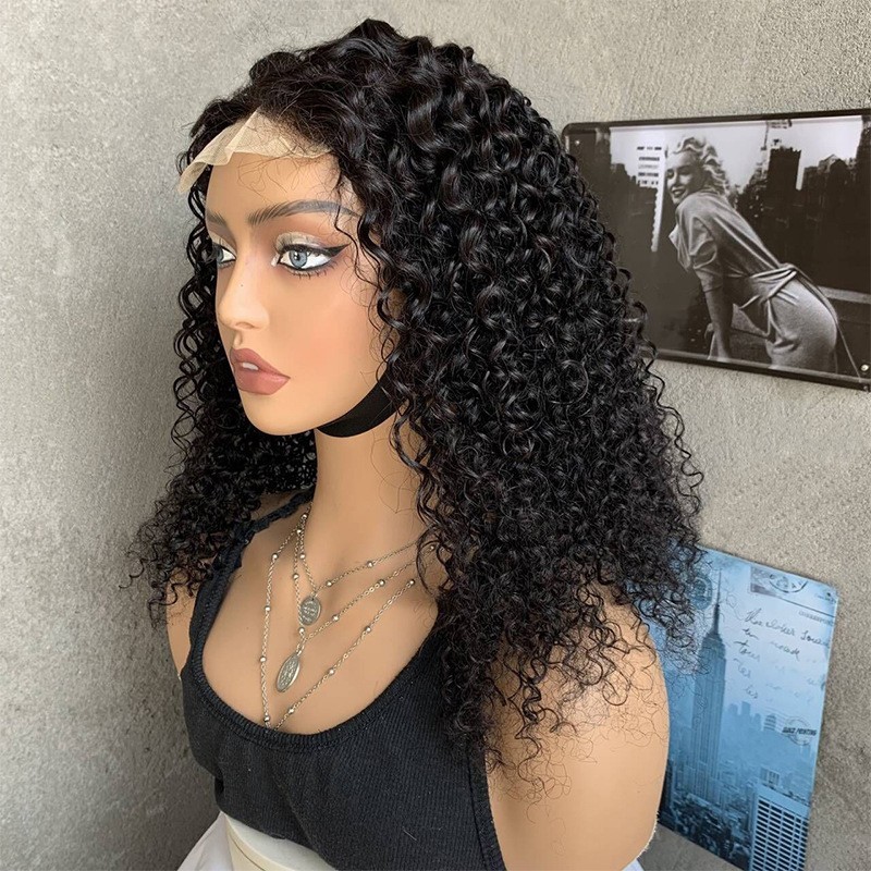 20″ Blend Human Hair Kinky Curly Wigs for Black Women 4×4 Lace Frontal Curly Wig