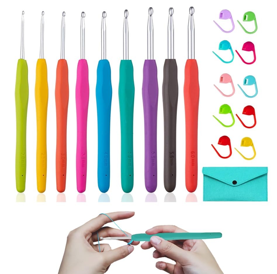 Yarniss Ergonomic Crochet Hooks Set, 9 Sizes 9 Size(2.0~6.0mm), Multicolor