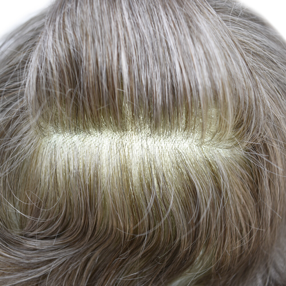 Mens Toupee Human Hair Piece Full Poly Thin Skin Men Hair Replacement SystemsUS