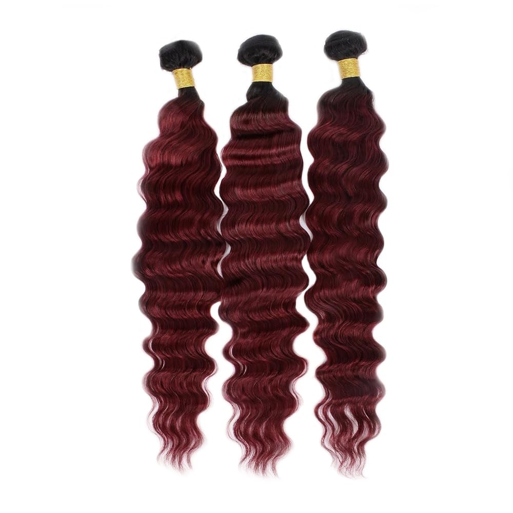 Biottihair Burgundy Human Hair Bundles 1B/99J Deep Wave Bundles 18 20 22 Inch