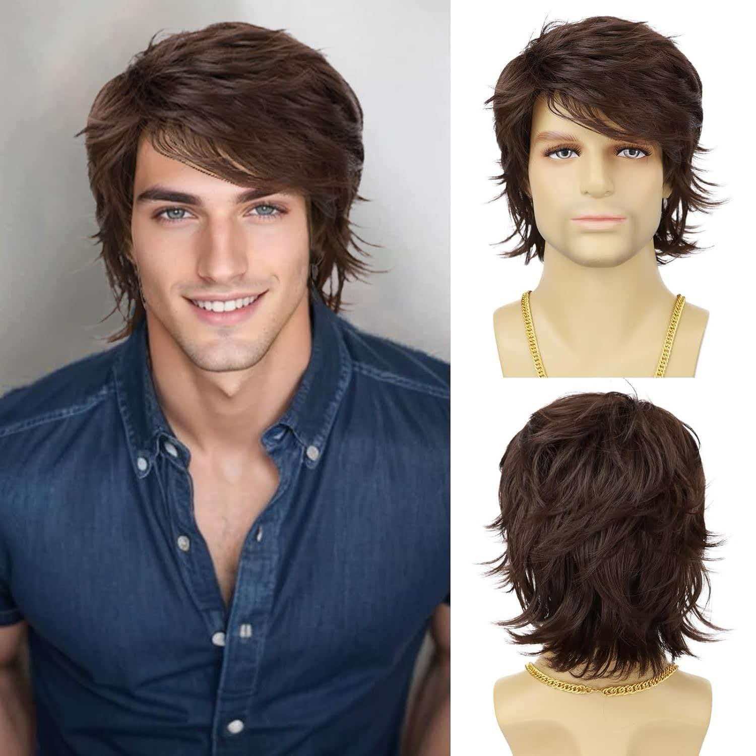 Men’s Short Black Wavy Wig 8in Full Cosplay Heat Resistant Synthetic Party