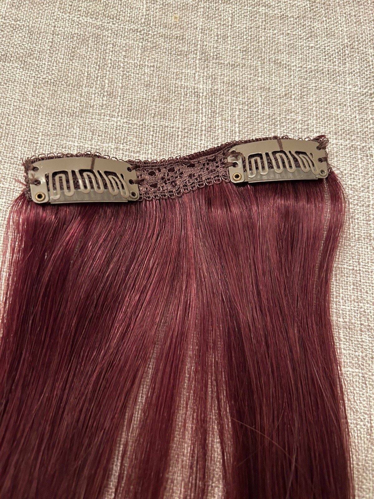Caliee Clip in human hair extensions, 7 Pieces, Dark Burgundy Red 14”