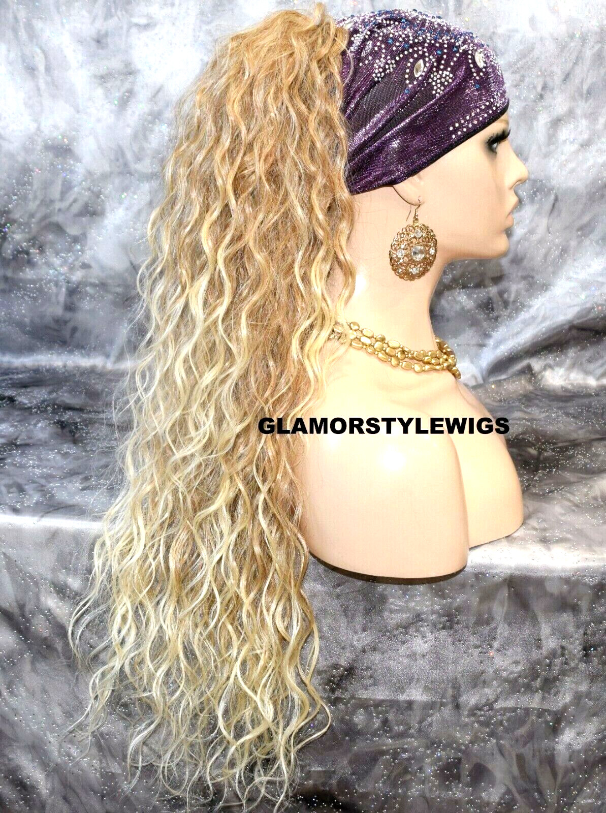 HUMAN HAIR BLEND PONYTAIL HAIR PIECE EXTENSION CURLS MEDIUM BLONDE MIX #T27.613