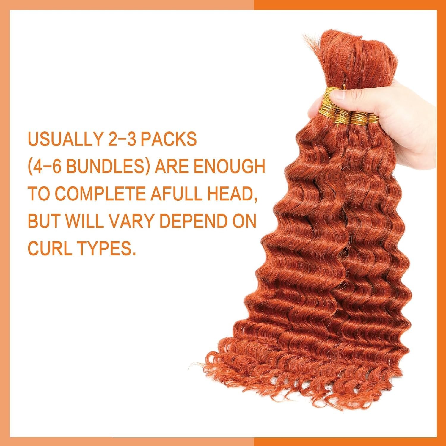 Xddnamei Ginger Orange 350 Deep Water Wave Bulk Human Braiding Hair 2 Bundles
