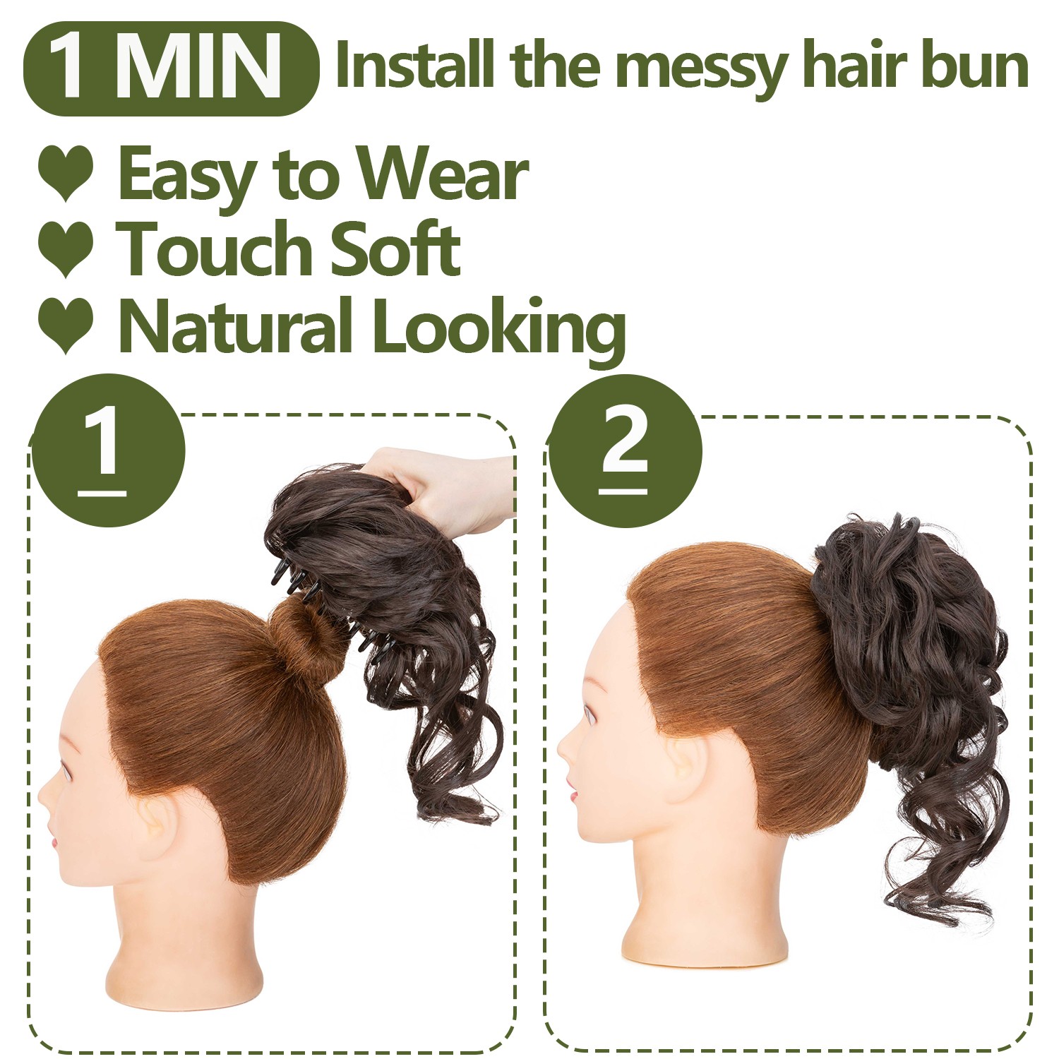 10″ Scrunchie Claw Clip in on Hair Buns Updo False Hair Pieces Ponytail AS Human
