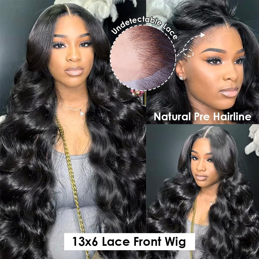 13X6 Body Wave Lace Front Wigs Human Hair Pre Plucked Pre Bleached Small Knots w