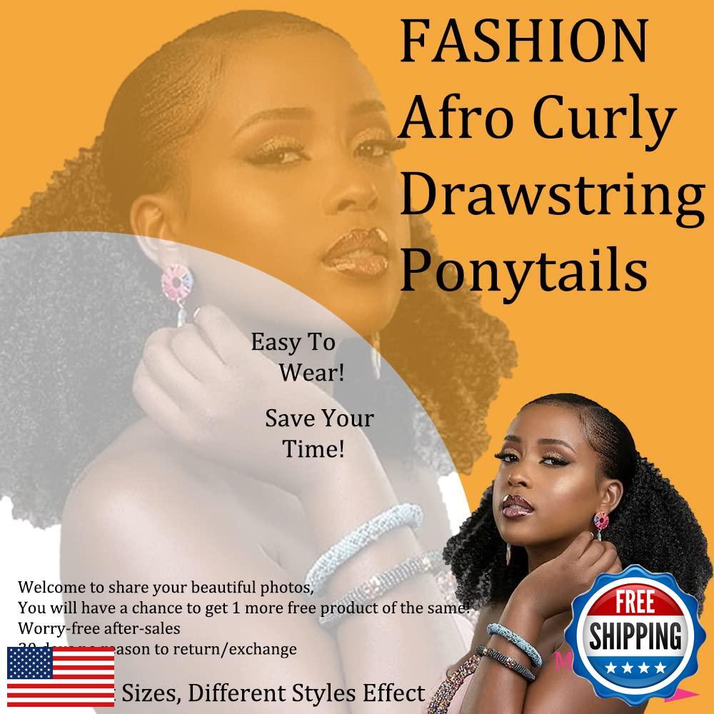 FEIPRO Curly Ponytail Extension for Black Women Real Human Hair Natural Draws