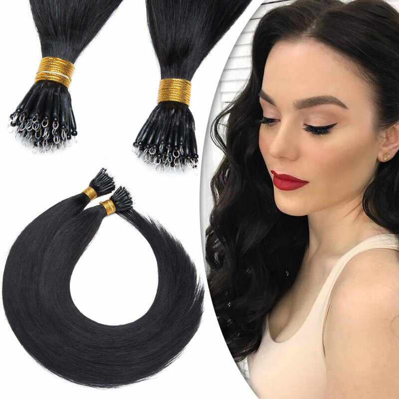 50g 100g Remy Human Real Hair Extensions Nano Ring Bead Loop Tip Full Head Brown