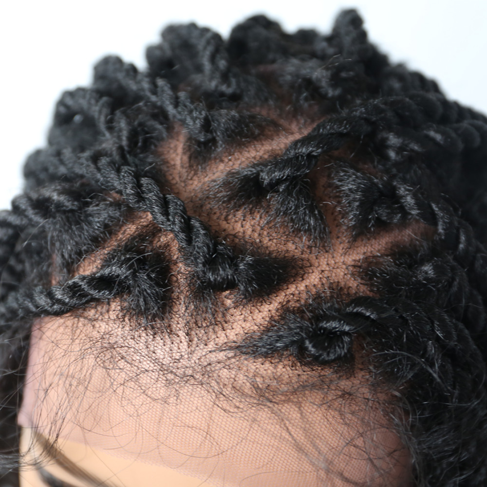 Hand Braided Swiss Lace Front Twist Braids Women Wigs Lightweight Long Synthetic
