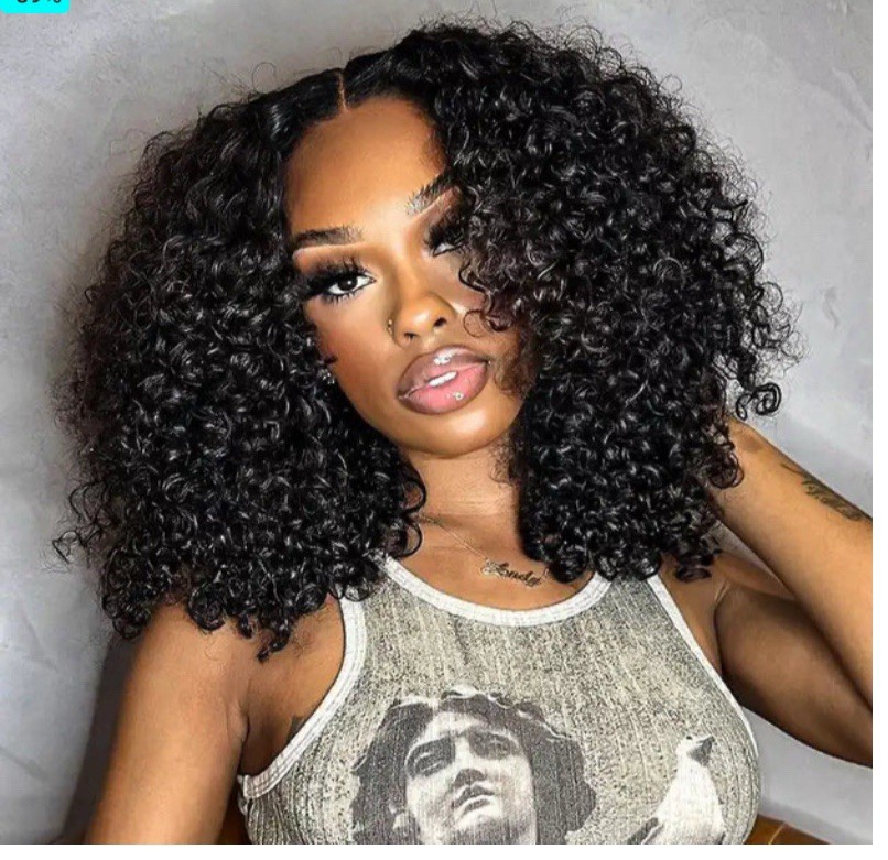 Jerry Curly Lace Closure Human Hair Wig 6×6 T Part Lace 150 Density 14inches