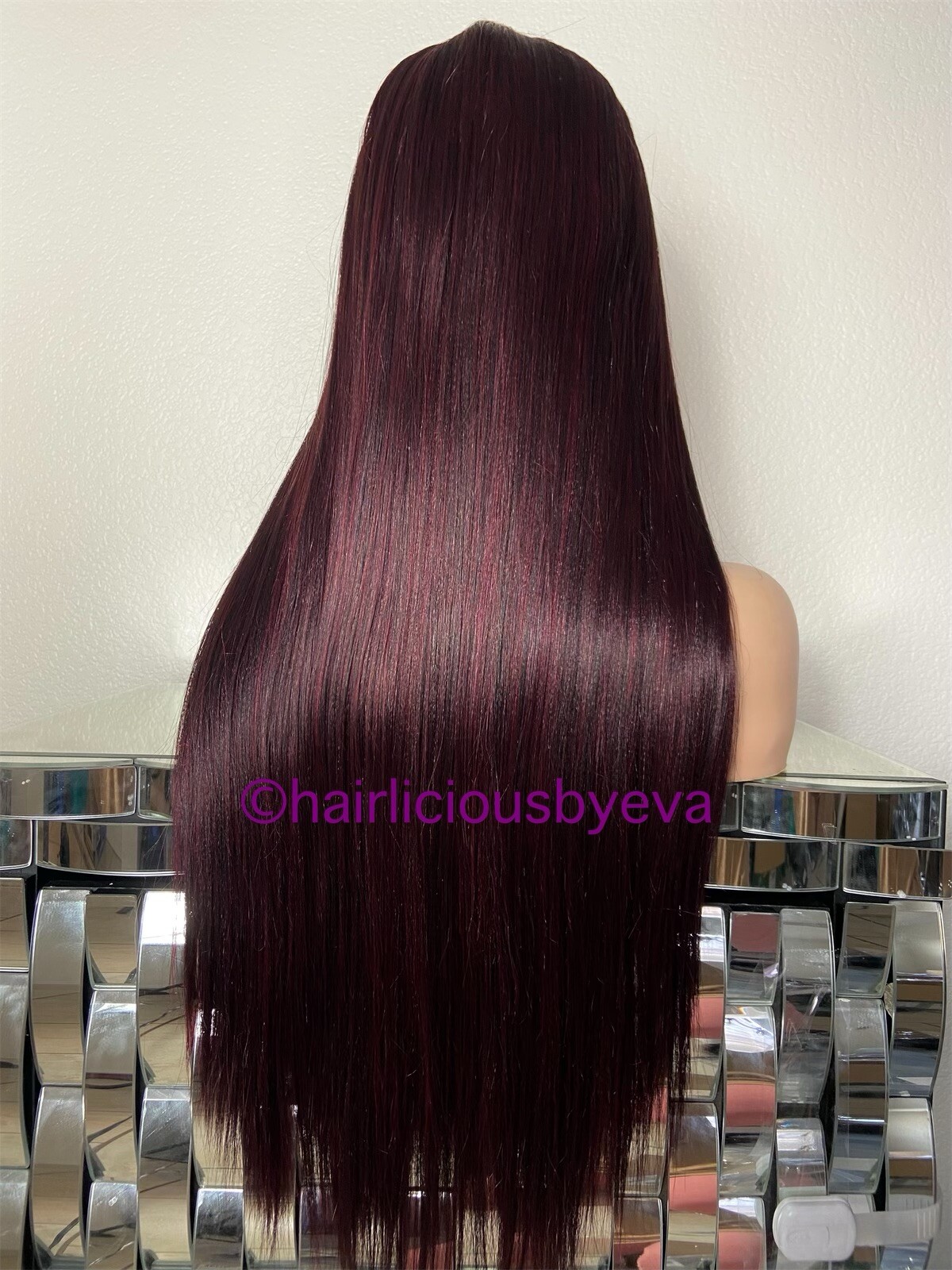 Red Burgundy Wig 99j Lace Front Middle Part Straight 26 Inch Long Heat Ok