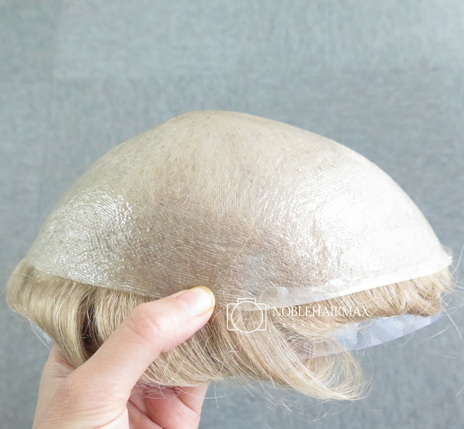 Natural Human Hair Replacement System Ultra Thin Skin Toupee Blonde Hair Wig#22R