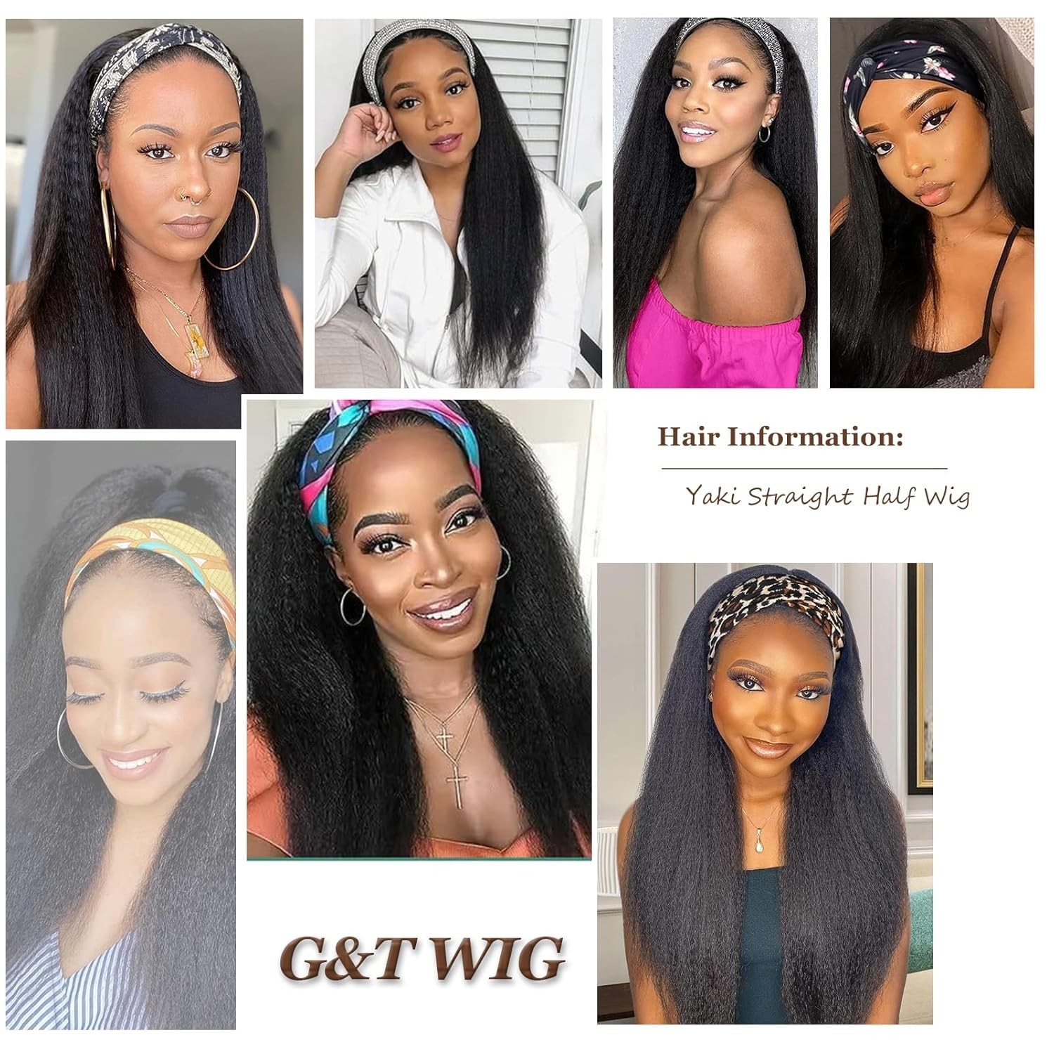Glueless Yaki Straight Half Wig with Hair Band – Versatile Styles for Daily Use
