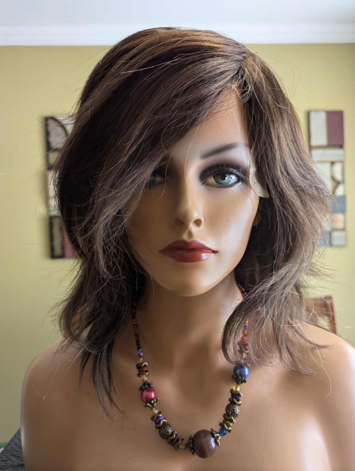 New Custom Made Full Virgin Hair Medical Wig 180% Density Chestnut Brown W/Grey