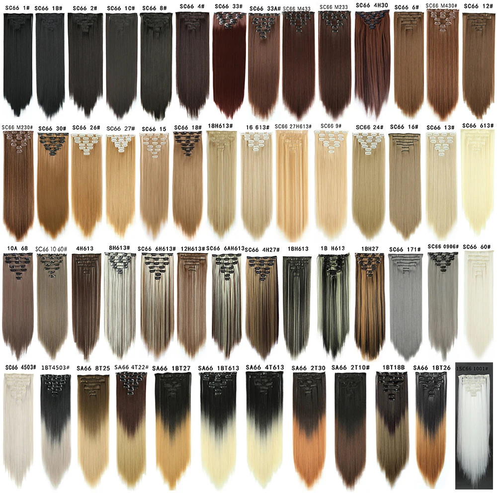 Ombre Black Blonde 22 Inch 16 Clips Synthetic Straight Clip In Hair Extensions
