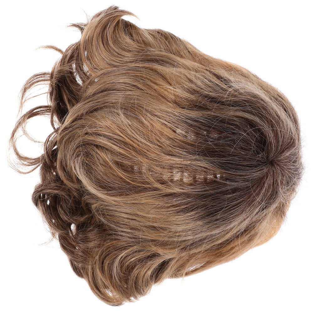 Short Curly Wavy Hair Fiber Lace Front Wig Yellow Realistic Cover for Women