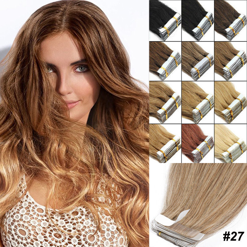 Seamless Tape in Hair Extensions Human Hair Skin Weft Full Head Thick Remy Hair