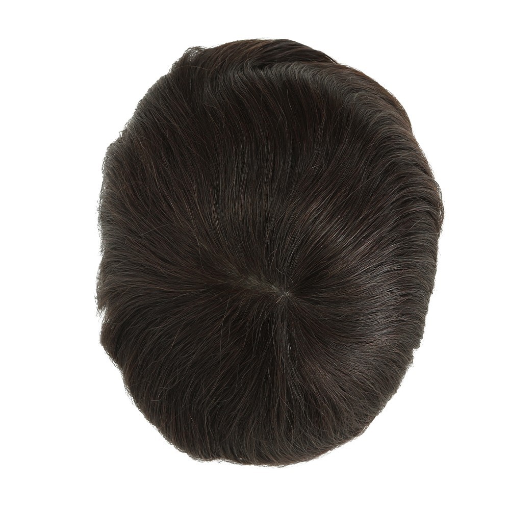 Mens Toupee Full Poly Skin Injected PU Human Hair System Replacement Wig for Men