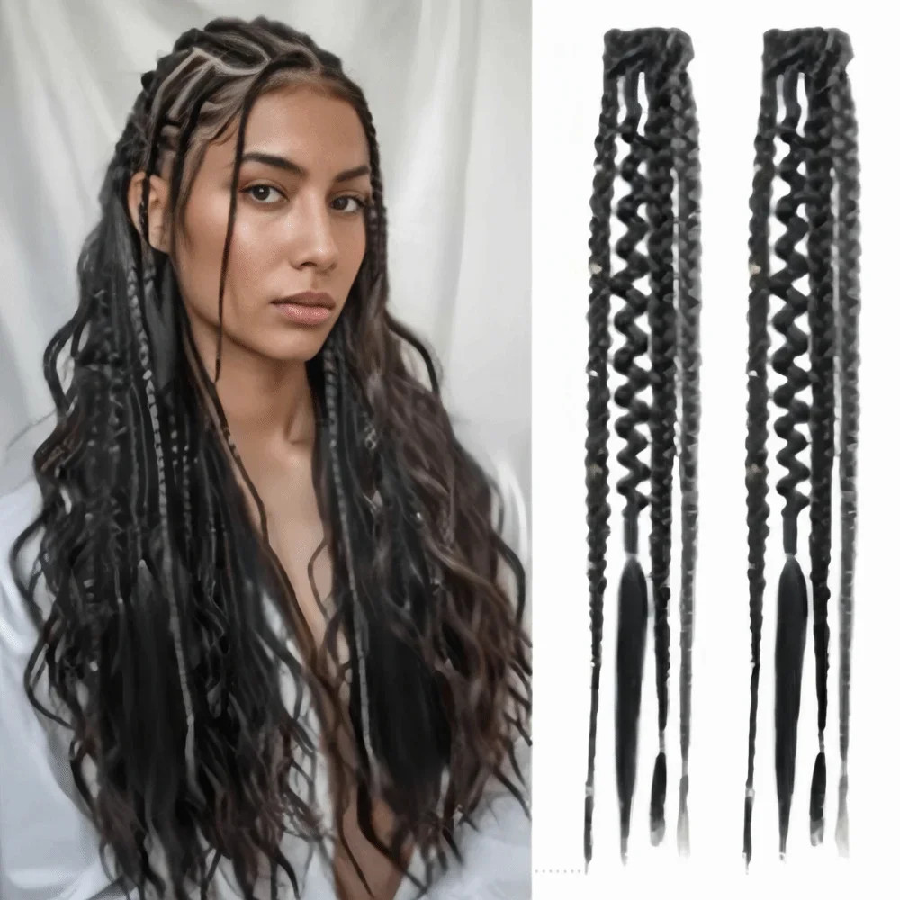 Handmade Bohemia Clip in Synthetic Hair Extensions Long Braid Weaving Clip on