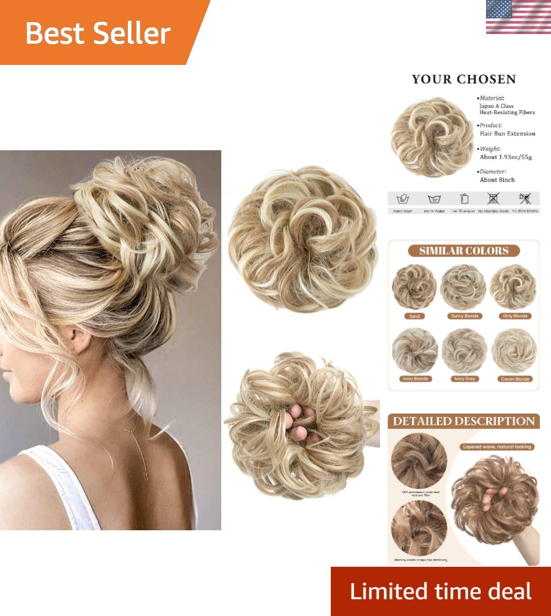 Large Messy Bun Hair Piece Wavy Curly Scrunchies Synthetic Chignon Ponytail H…