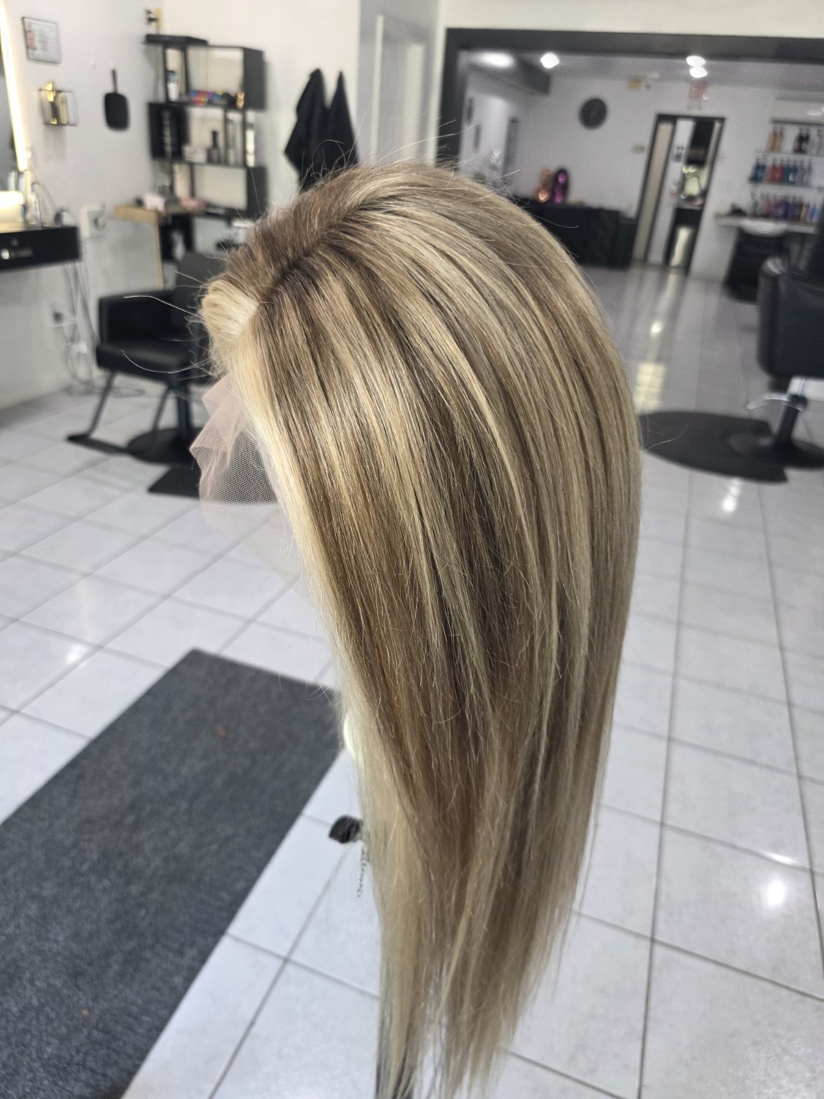 30-inch custom-colored wig crafted from virgin human hair, designed to emulate