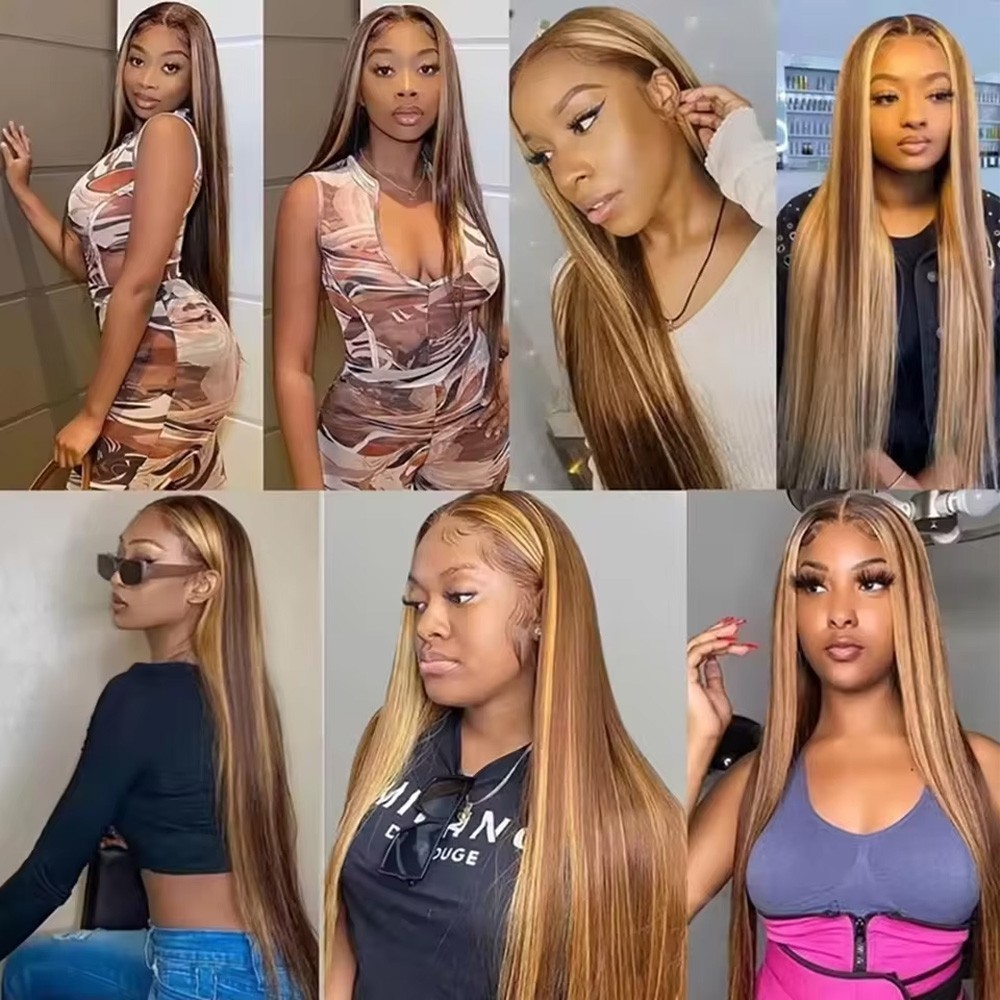 16 Inch P4 27 Highlight Silky Straight Human Hair Wig 250 Density 13×4 HD…