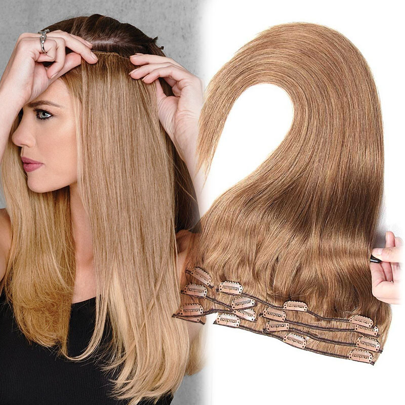 Clip in Human Hair Extensions Full Head 100% Real Remy Hair 24″ 8PCS Long Ombre