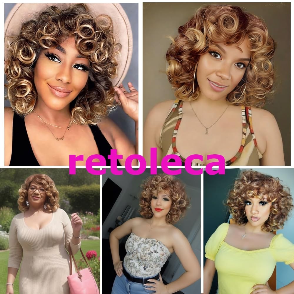 Curly Wigs for Black Women Ombre Blonde Curly Wig with Bangs Big Soft Bouncy …