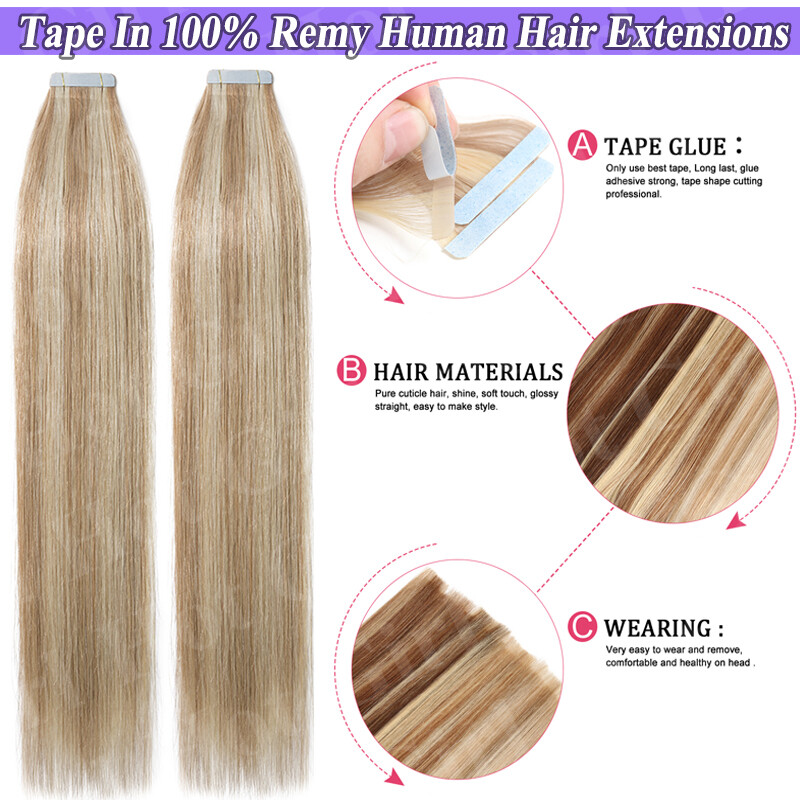 Real Thick 100% Remy Human Hair Tape In Human Hair Extensions Blonde Full Head