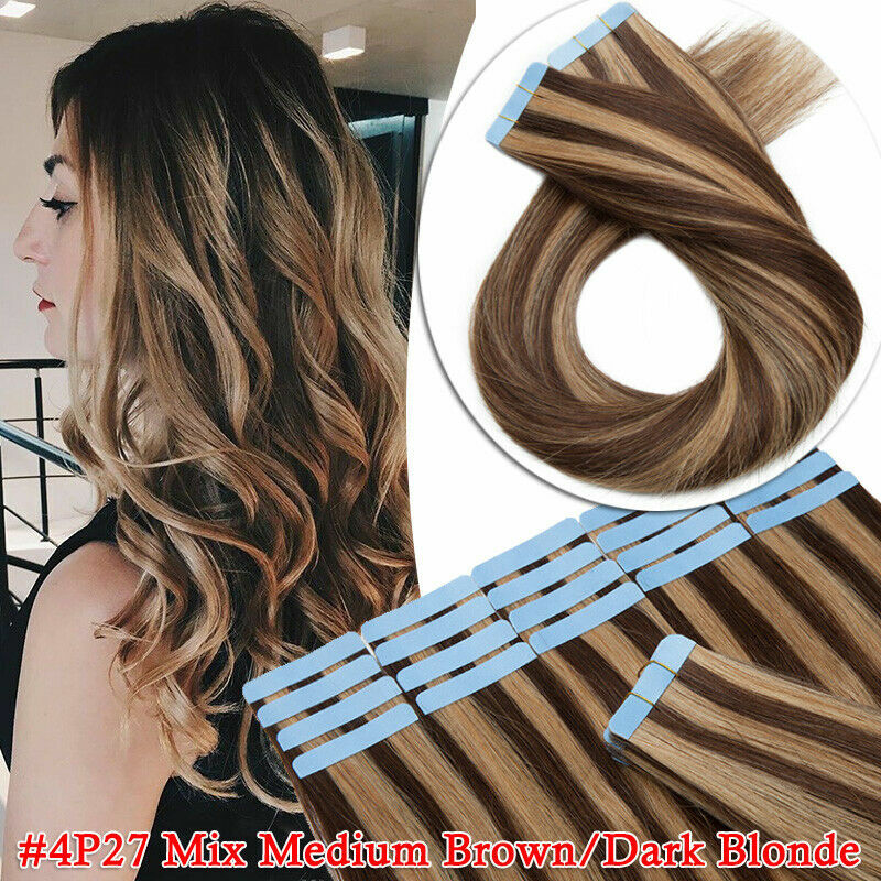 Tape in Hair Extensions Invisible Glue Skin Weft Real Remy Human Hair Colored US