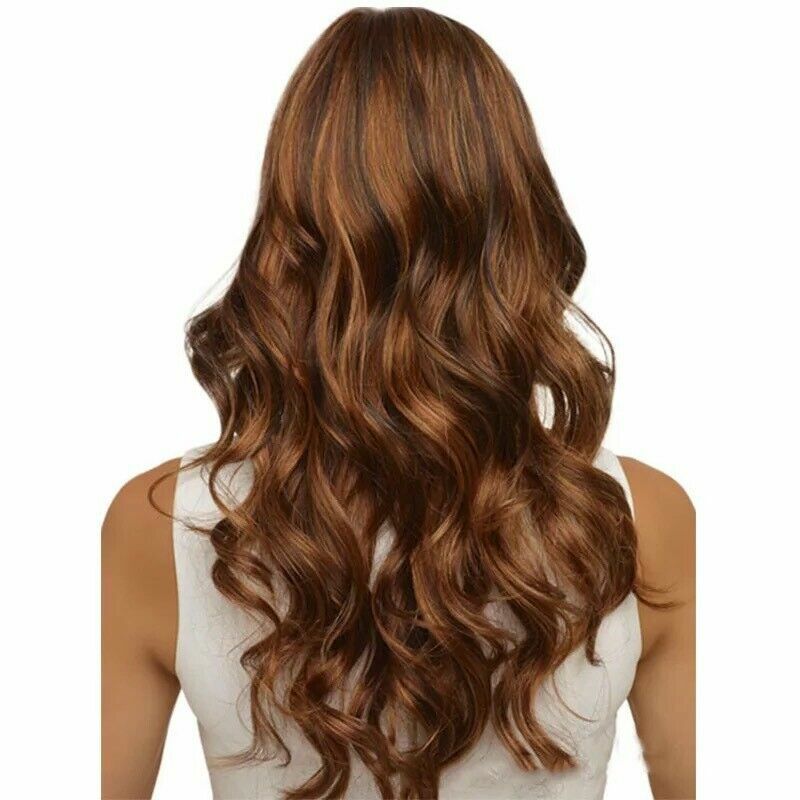 Fashion Long Curly Hairpieces Middle Part Wavy Brown Gradient Synthetic Hair