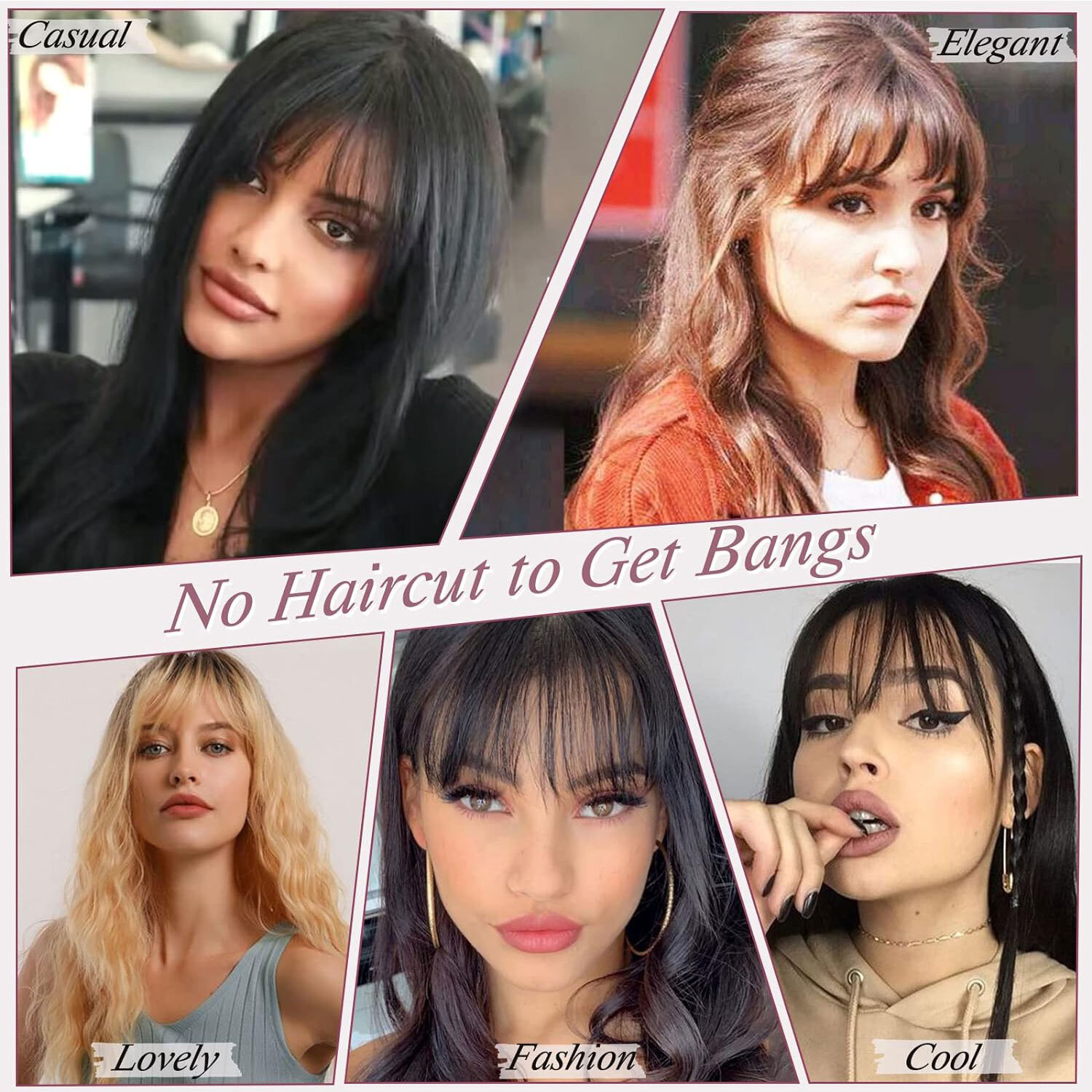 Clip in Bangs Topper 100% Remy Human Hair 360° 3D Wispy Fake Bangs Black Brown X