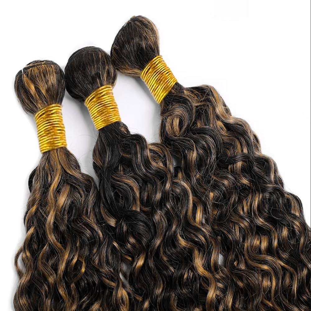 Piano Color P1B27 Highlight Curly Wave Bundles Natural Black and Honey Blonde…