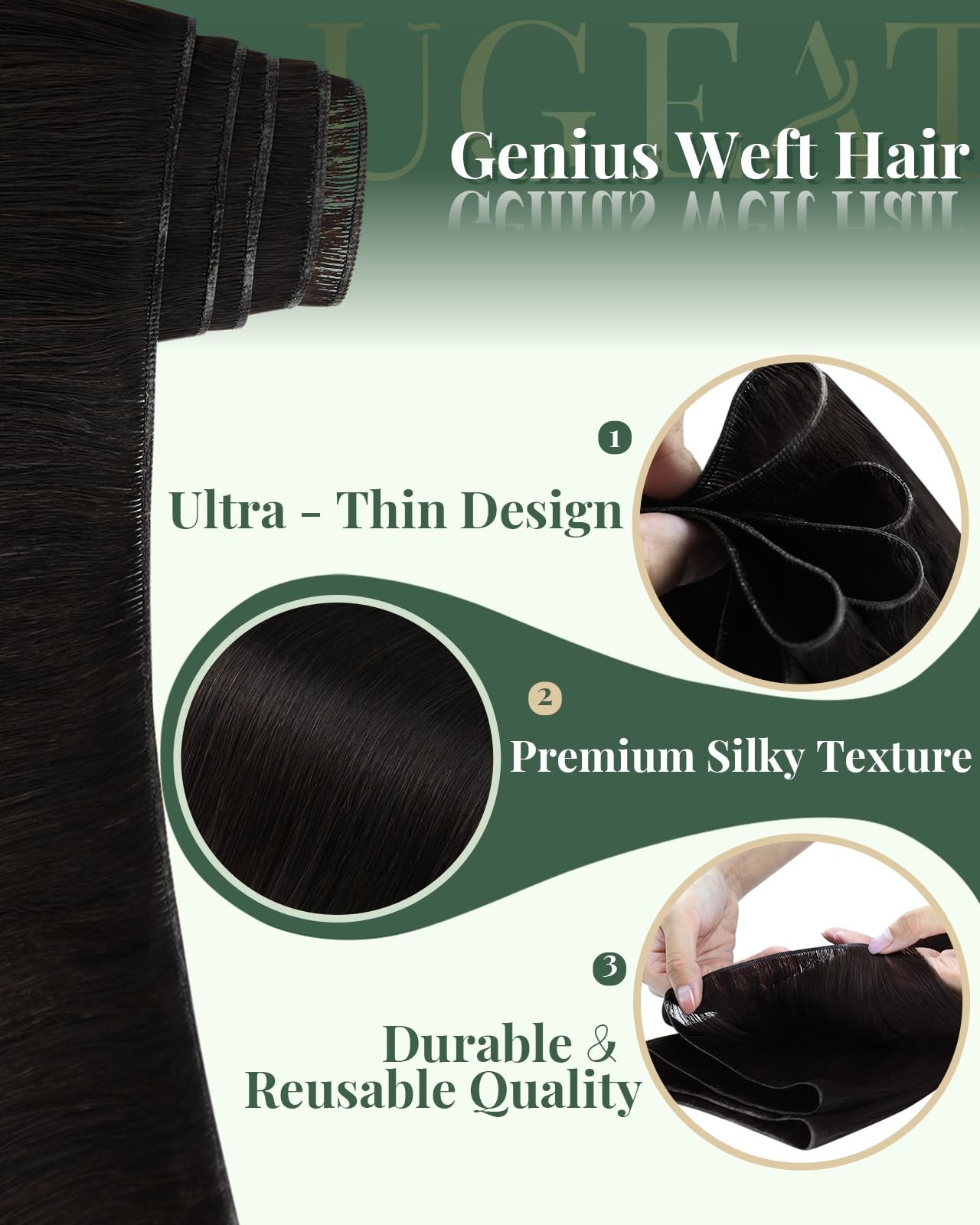 Ugeat Genius Weft Human Hair Extensions Dark Brown Genius Weft Hair Extension…